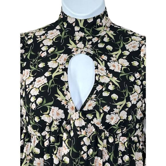 Nasty Gal Black Floral Boho Mini Dress Balloon Sleeve Size 6 - Picture 15 of 16